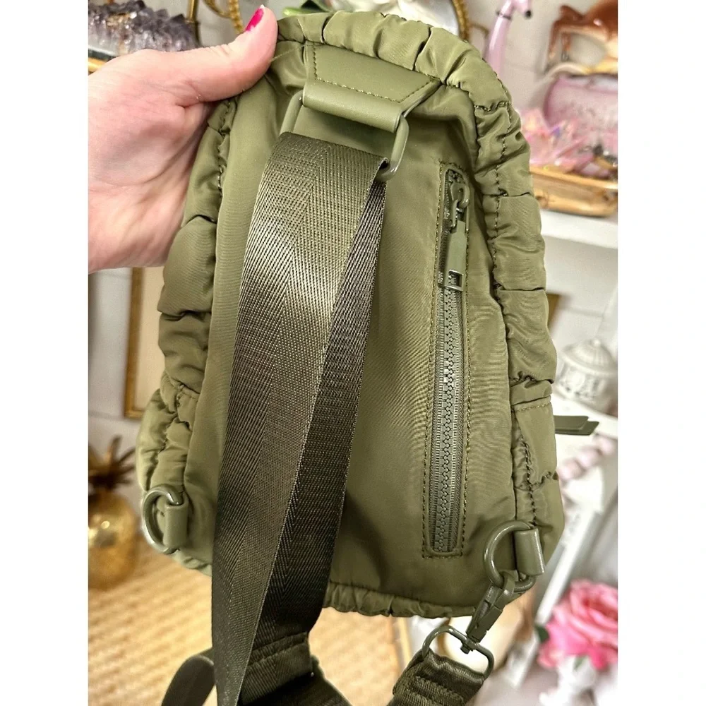 Urban Expressions Quilted Nylon Sling Backpack - Olive